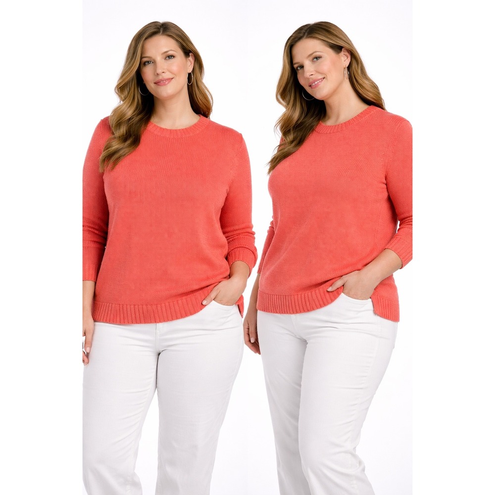 Talbots Womens XL Coral Orange Mercerized Cotton Knit Crewneck Sweater Classic